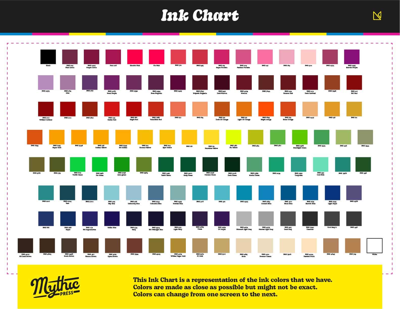 Ink color chart